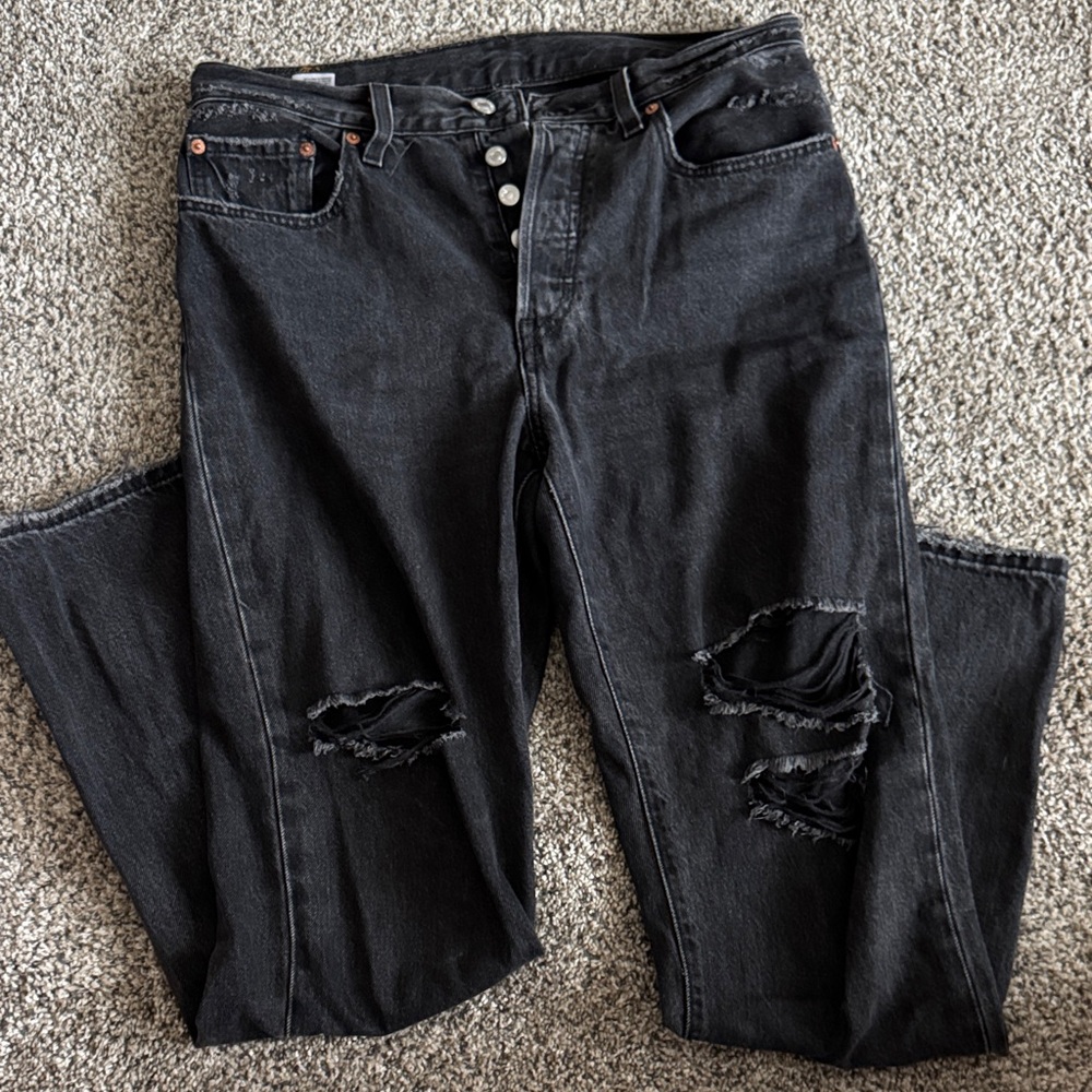 Levi’s Black Distressed Button-Fly Jeans